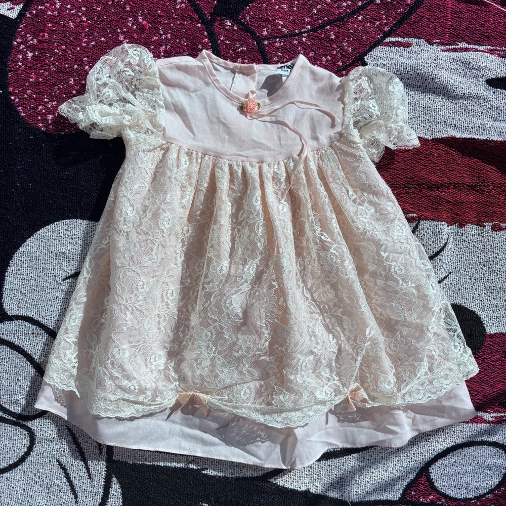 VINTAGE JOLENE PINK WHITE LACE FRILLY DRESS SIZE 4T